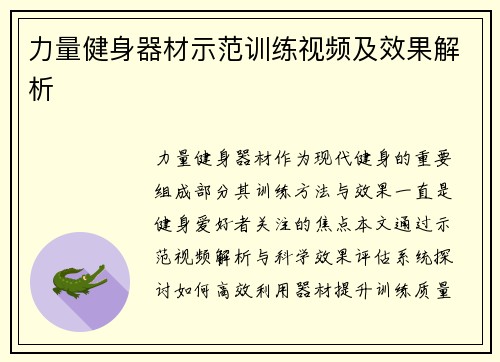 力量健身器材示范训练视频及效果解析